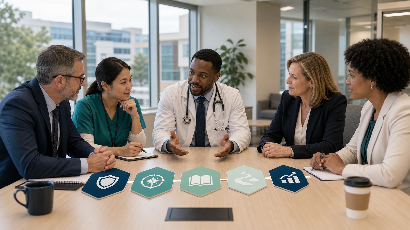 Healthcare leaders connecting governance, education, workflows, and outcomes in an AI operating model