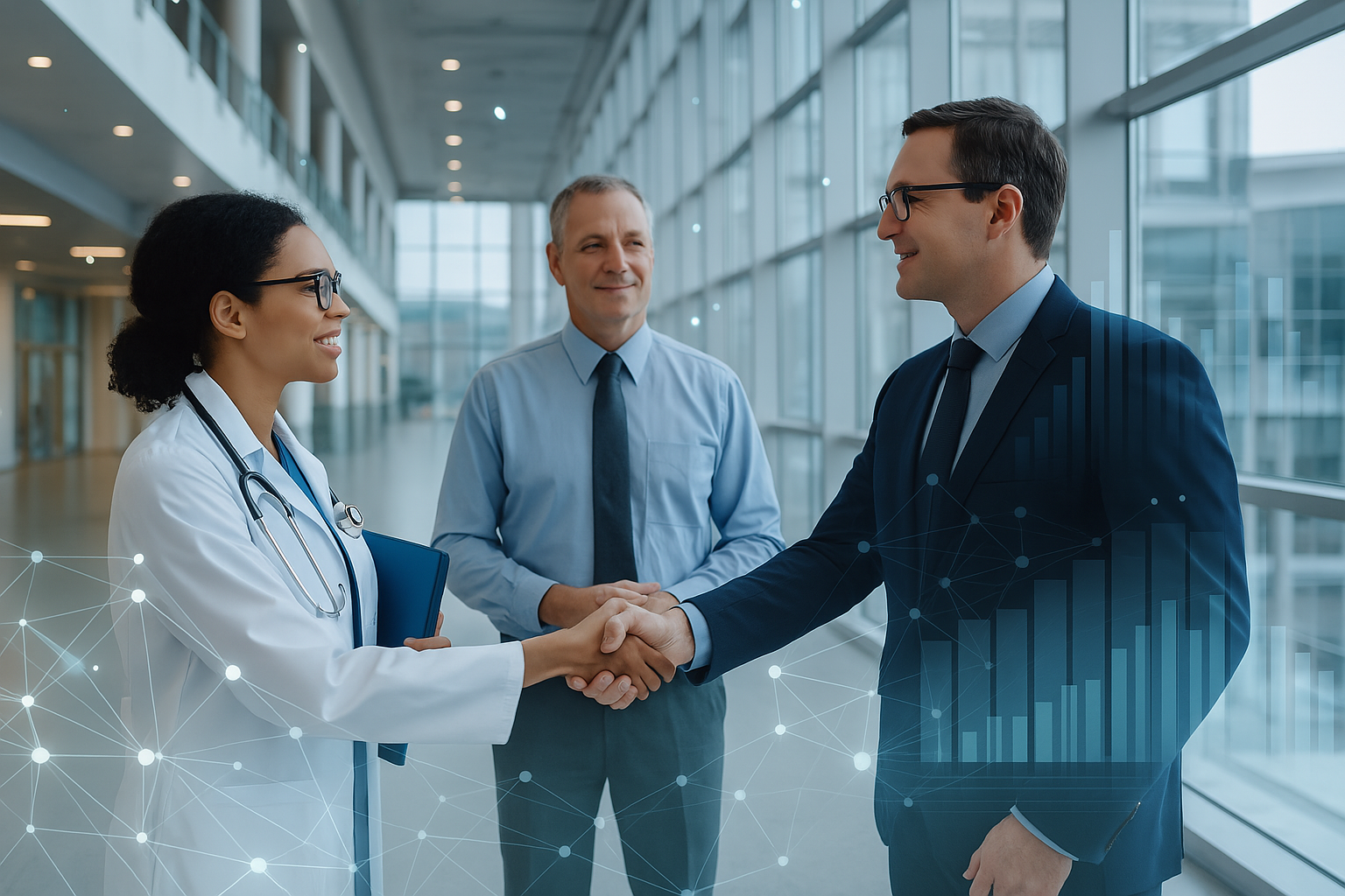 Healthcare leaders working together on an AI strategy